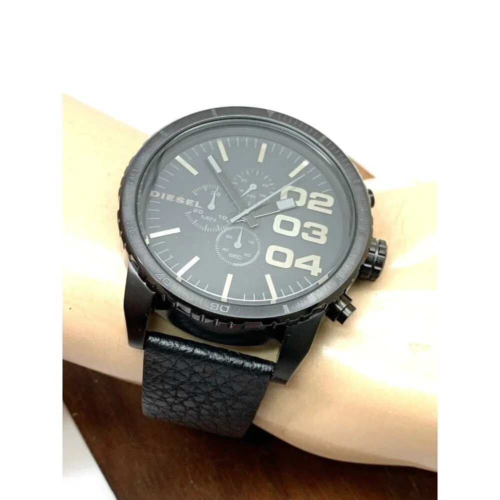 Diesel Men's Watch DZ4216 Quartz Chronograph Black Dial Leather Band 52mm